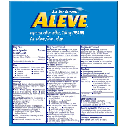 Aleve Pain Reliever & Fever Reducer Naproxen Sodium Caplets, Body and Arthritis Pain Reliever, Medicine for Adults and Children Ages 12 and Up, 60 Individual Pouches - dailyvitalstore