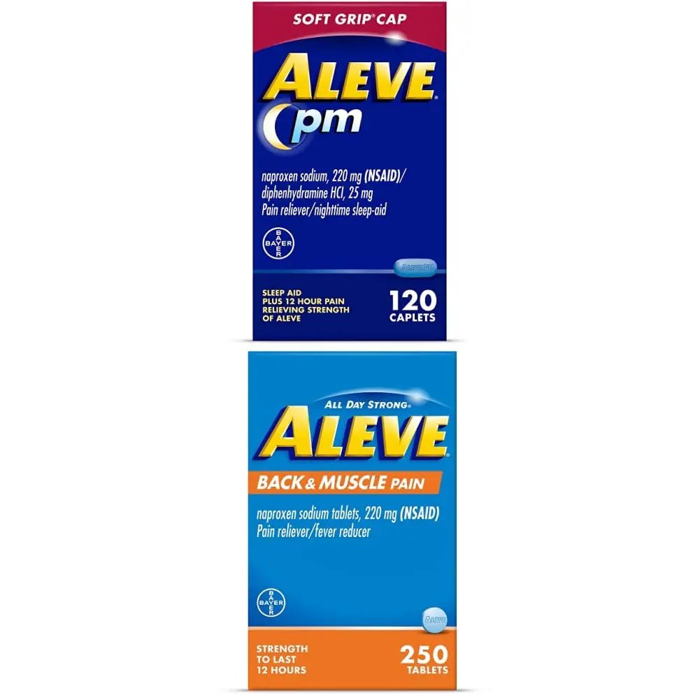 Aleve PM Naproxen Sodium Caplets, 120 Count Back & Muscle with Naproxen, 250 Count, Sleep Aid and Pain Relief - dailyvitalstore