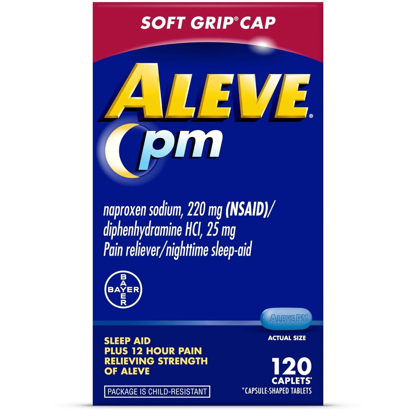 Aleve PM Sleep Aid Plus Pain Reliever Caplets, Naproxen Sodium & Diphenhydramine HCl, Nighttime, 120 Count - dailyvitalstore