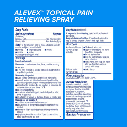 AleveX Pain Relieving Spray, Fast Acting & Fast Drying for Targeted Pain Relief, 3.2 oz Spray - dailyvitalstore