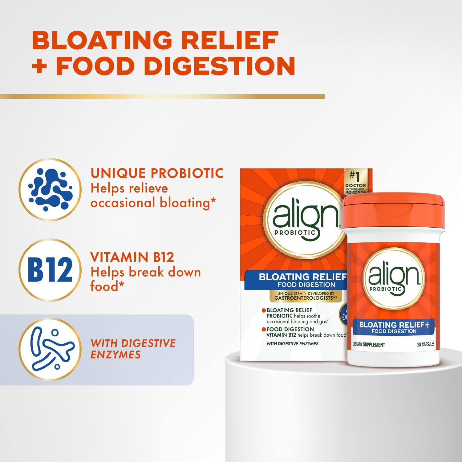 Align Probiotic Bloating Relief + Food Digestion, Probiotics for Women and Men, 1 Doctor Recommended Brand‡, Promotes Digestive Health and Helps Support - dailyvitalstore