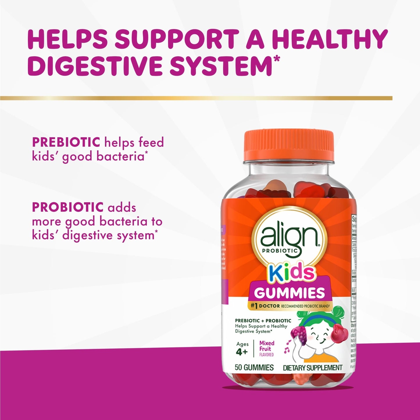 Align Probiotic, Kids Gummies, Prebiotic + Probiotic helps support a healthy digestive system*, 1 Doctor Recommended Probiotic Brand - dailyvitalstore