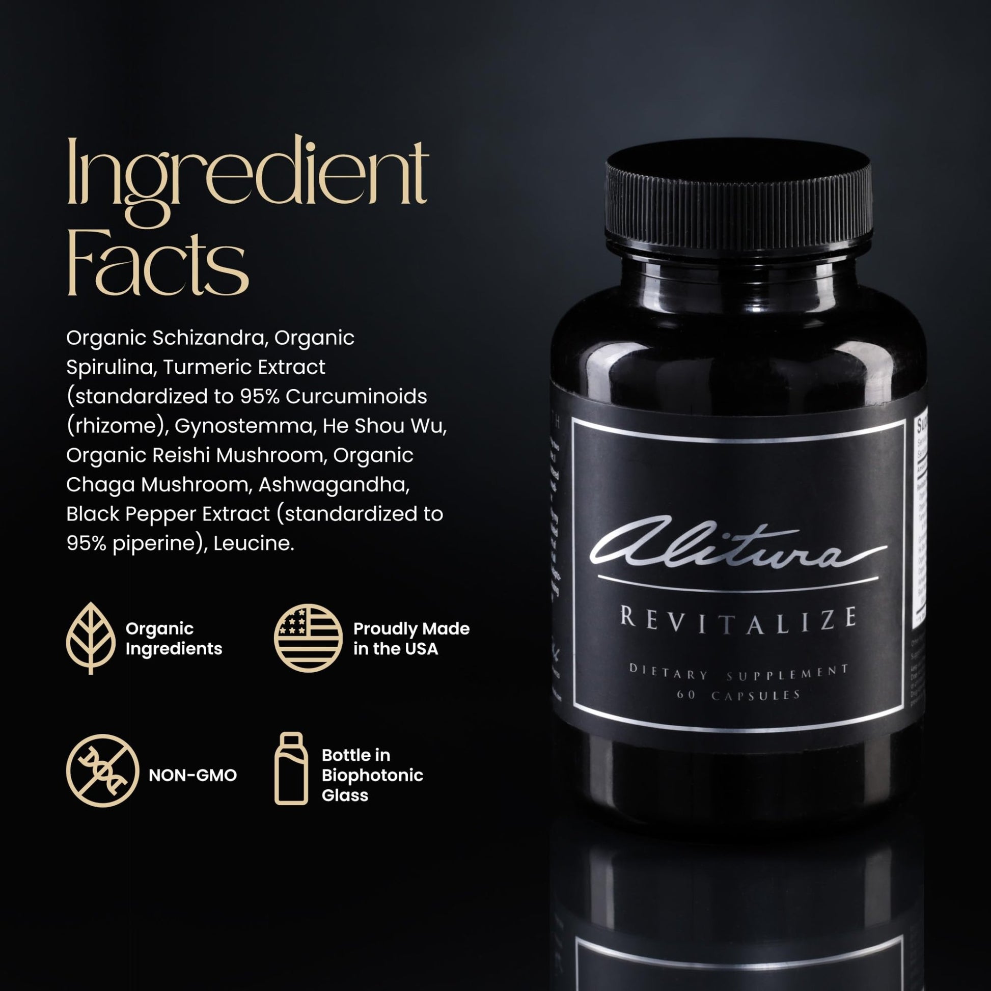 Alitura Revitalize – Organic Ashwagandha & Turmeric Supplement – Natural Energy, Mood & Recovery Support for Men & Women – Adaptogenic Herbs for Daily Wellness – 60 Capsules - dailyvitalstore