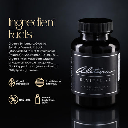 Alitura Revitalize – Organic Ashwagandha & Turmeric Supplement – Natural Energy, Mood & Recovery Support for Men & Women – Adaptogenic Herbs for Daily Wellness – 60 Capsules - dailyvitalstore