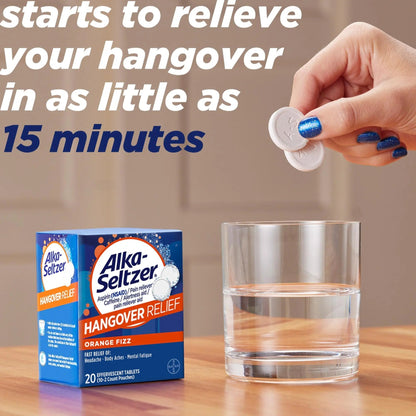 Alka-Seltzer Hangover Relief Tablets, Fast Relief Starts In About 15 Minutes for Headaches, Body Aches & Mental Fatigue, Bachelorette & Bachelor Party Packs 60 Count (3 Boxes, 20 Tablets Each) - dailyvitalstore