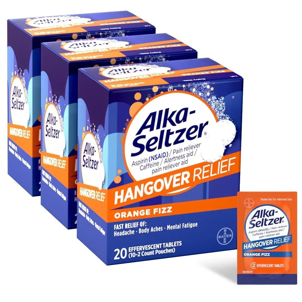 Alka-Seltzer Hangover Relief Tablets, Fast Relief Starts In About 15 Minutes for Headaches, Body Aches & Mental Fatigue, Bachelorette & Bachelor Party Packs 60 Count (3 Boxes, 20 Tablets Each) - dailyvitalstore