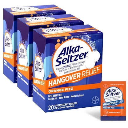 Alka-Seltzer Hangover Relief Tablets, Fast Relief Starts In About 15 Minutes for Headaches, Body Aches & Mental Fatigue, Bachelorette & Bachelor Party Packs 60 Count (3 Boxes, 20 Tablets Each) - dailyvitalstore