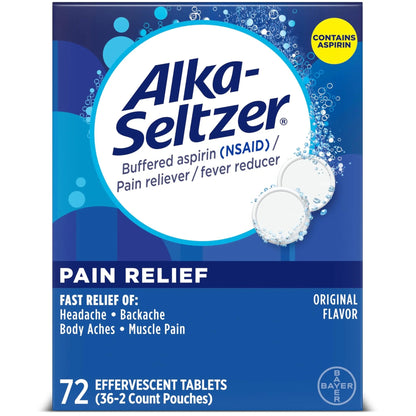 Alka-Seltzer Pain Relief, Aspirin Effervescent Tablets for Fast Pain Relief, 72 Ct - dailyvitalstore