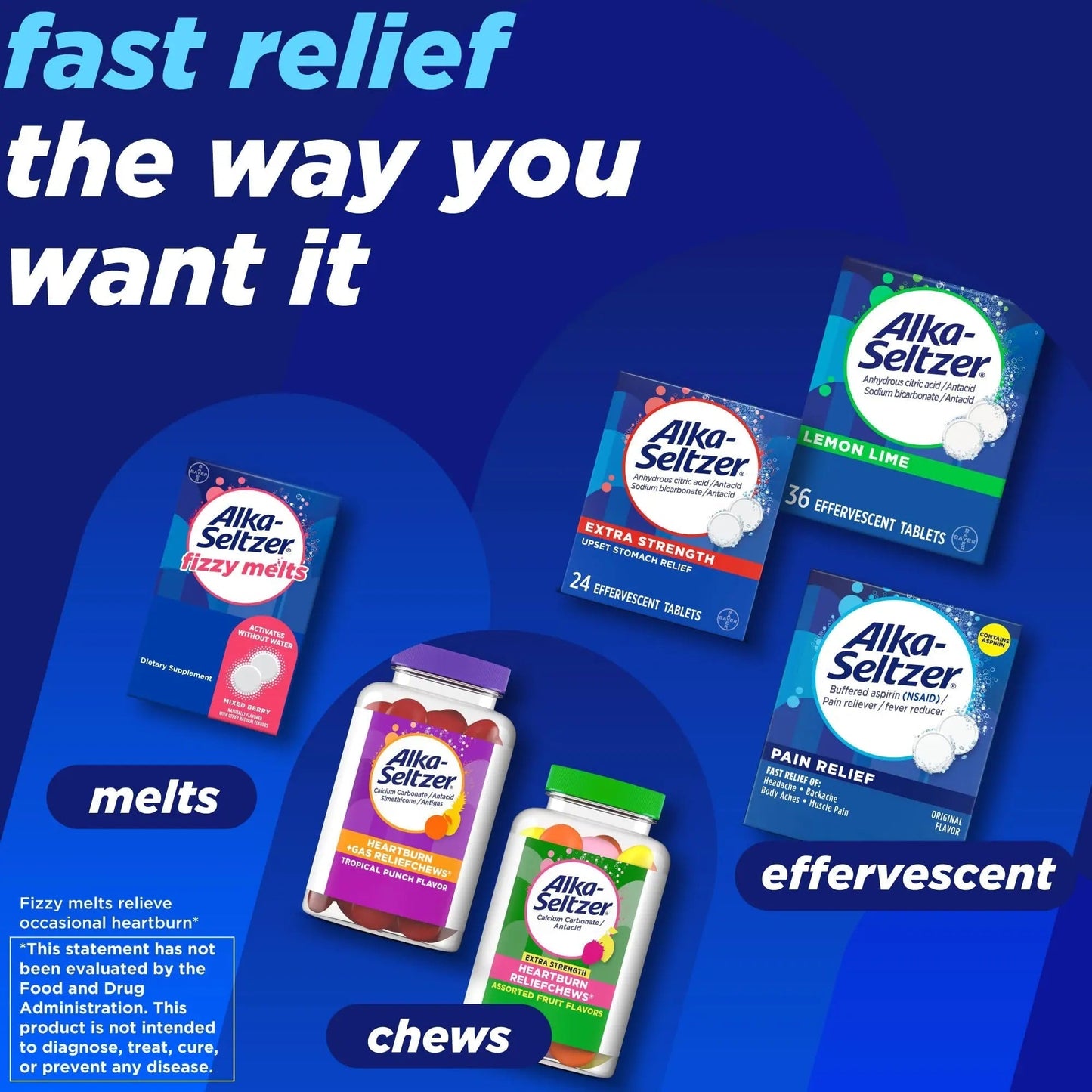 Alka-Seltzer Pain Relief, Aspirin Effervescent Tablets for Fast Pain Relief, 72 Ct - dailyvitalstore