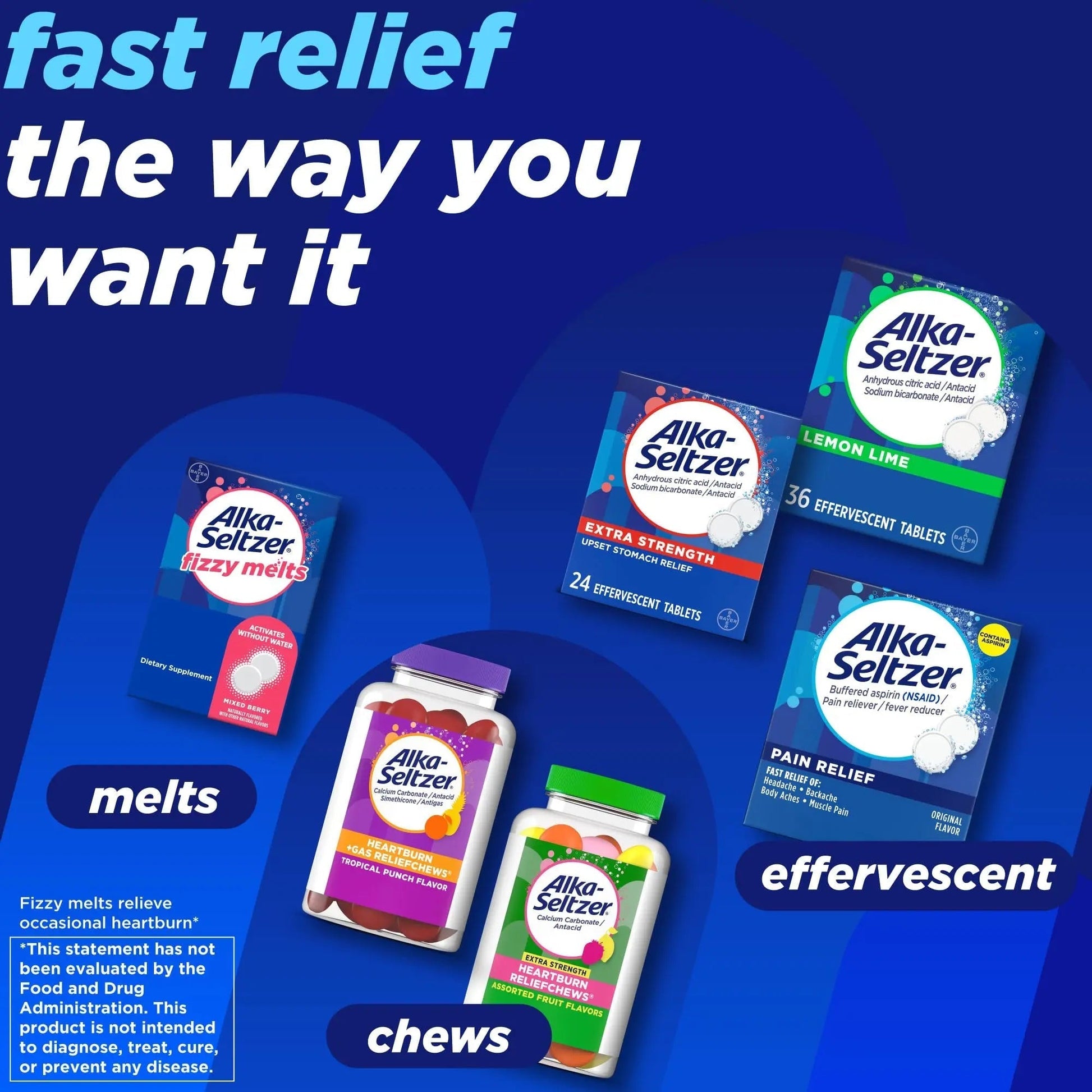 Alka-Seltzer Pain Relief, Aspirin Effervescent Tablets for Fast Pain Relief, 72 Ct - dailyvitalstore