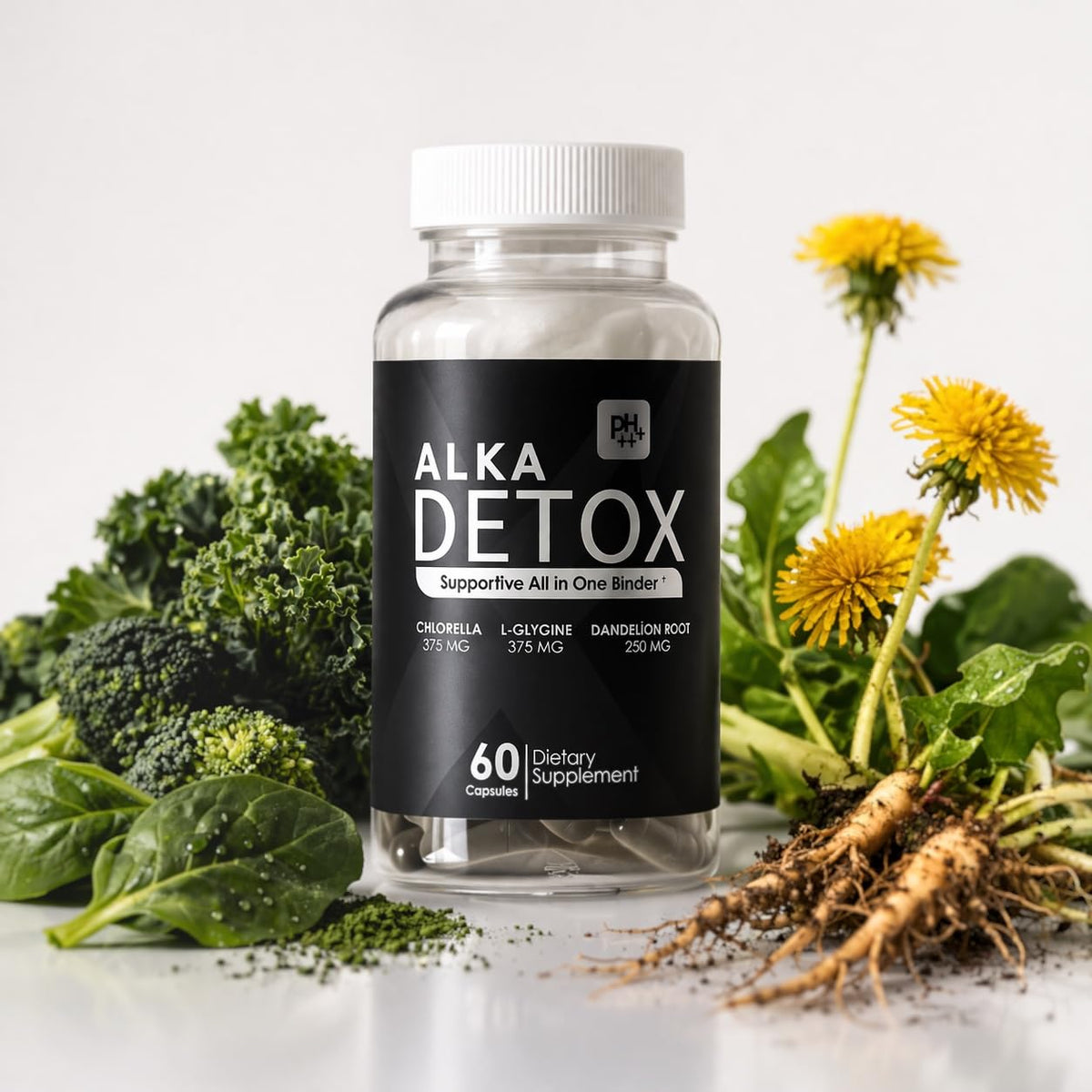 AlkaDetox Binder Tablet with Fiber chlorella/Chlorophyll, Liver & Gut Detox Cleanse, Colon and Toxin Flush. glycine and Dandelion - dailyvitalstore