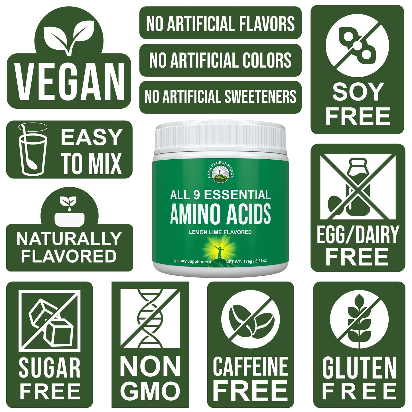 All 9 Essential Amino Acids Powder. Pre + During + Post Workout with EAAs + BCAAs for Energy, Muscle Growth, and Recovery. Non-GMO BCAA and EAA Powders for Men + Women. 3rd Party Tested. Lemon Lime - dailyvitalstore