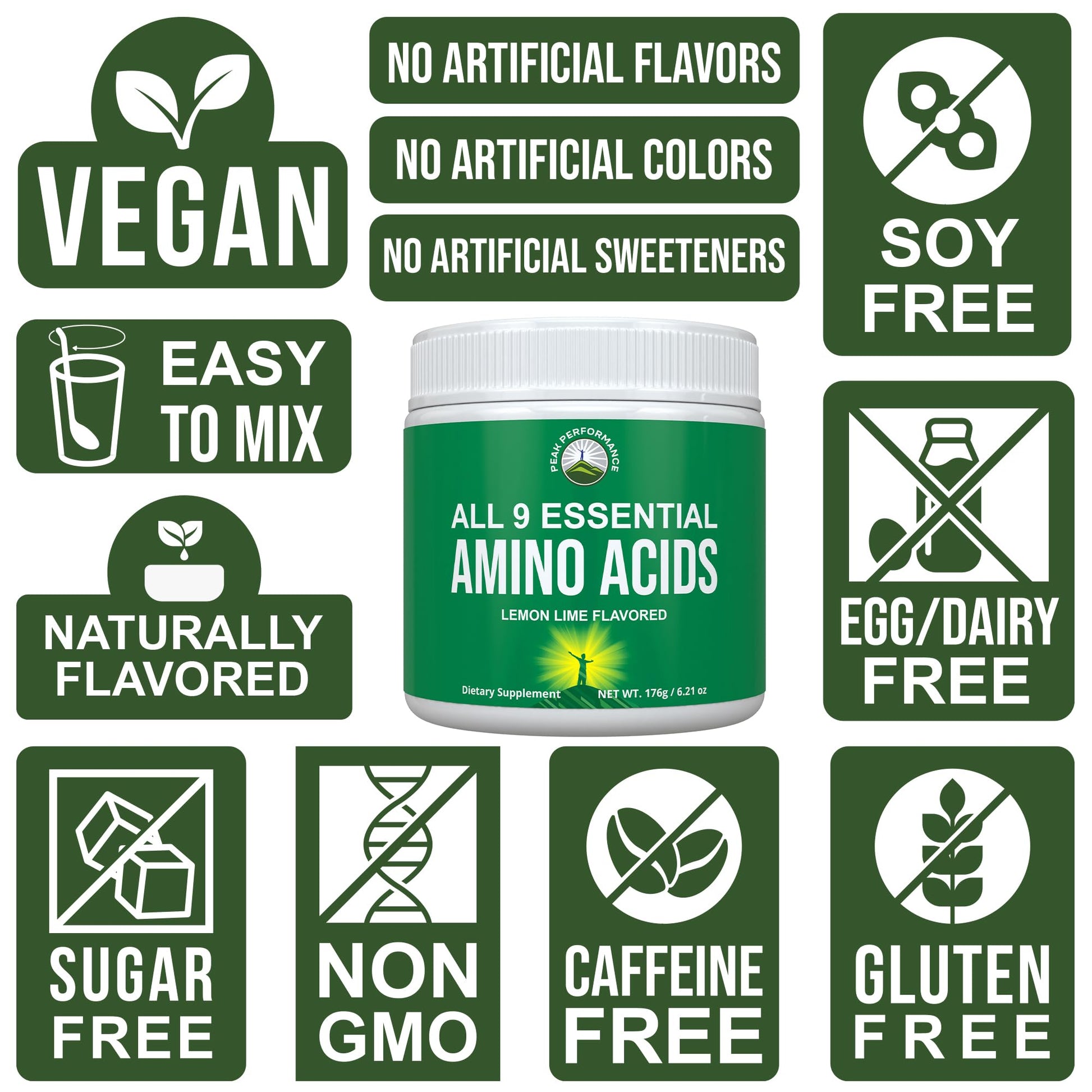 All 9 Essential Amino Acids Powder. Pre + During + Post Workout with EAAs + BCAAs for Energy, Muscle Growth, and Recovery. Non-GMO BCAA and EAA Powders for Men + Women. 3rd Party Tested. Lemon Lime - dailyvitalstore