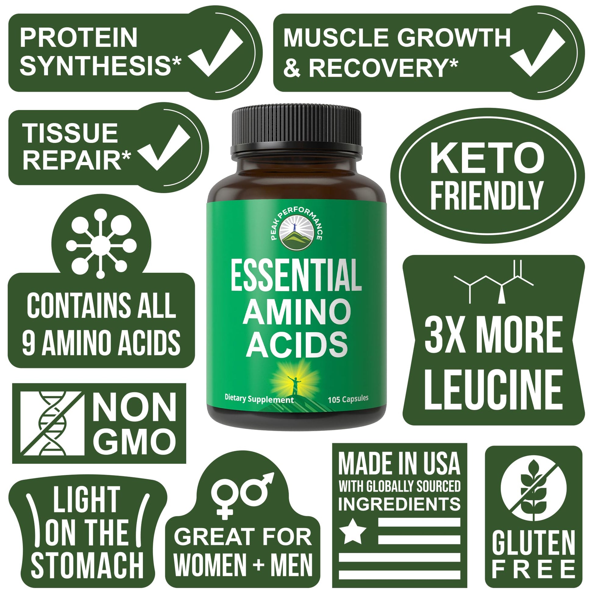 All 9 Essential Amino Acids Supplement. Capsules with 3X More Leucine for Muscle Recovery, Growth. EAA Supplement Better Than BCAA / BCAAS Branched Chain Aminos Acid. - dailyvitalstore