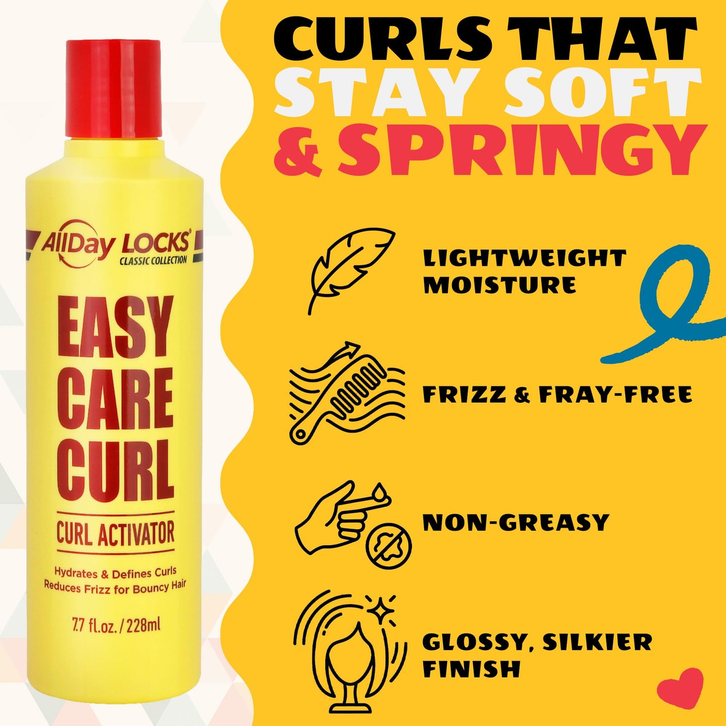 AllDay Locks Classic Easy Care Curl Activator - Activator Product for Curly Hair, Defines & Moisturizes Strands, Milky Cream Product for Men and Women, Easy Curling and Styling - 7.7 oz Bottle - dailyvitalstore