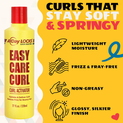 AllDay Locks Classic Easy Care Curl Activator - Activator Product for Curly Hair, Defines & Moisturizes Strands, Milky Cream Product for Men and Women, Easy Curling and Styling - 7.7 oz Bottle - dailyvitalstore
