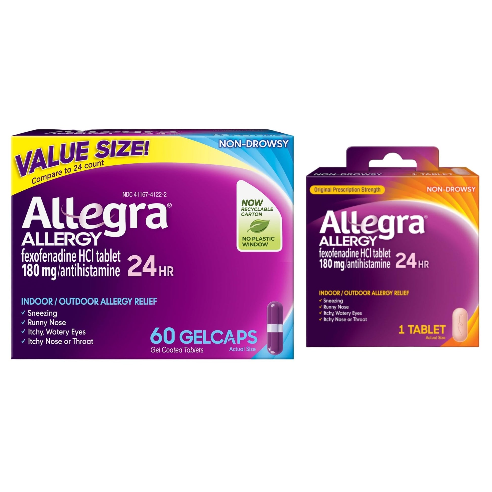 Allegra Adult 24-Hour Allergy Relief Gelcaps, Non-Drowsy Indoor and Outdoor Allergy Medicine, 180 mg Fexofenadine HCI Antihistamine Pill, 60 Count Plus 1 Count Travel Pack - dailyvitalstore
