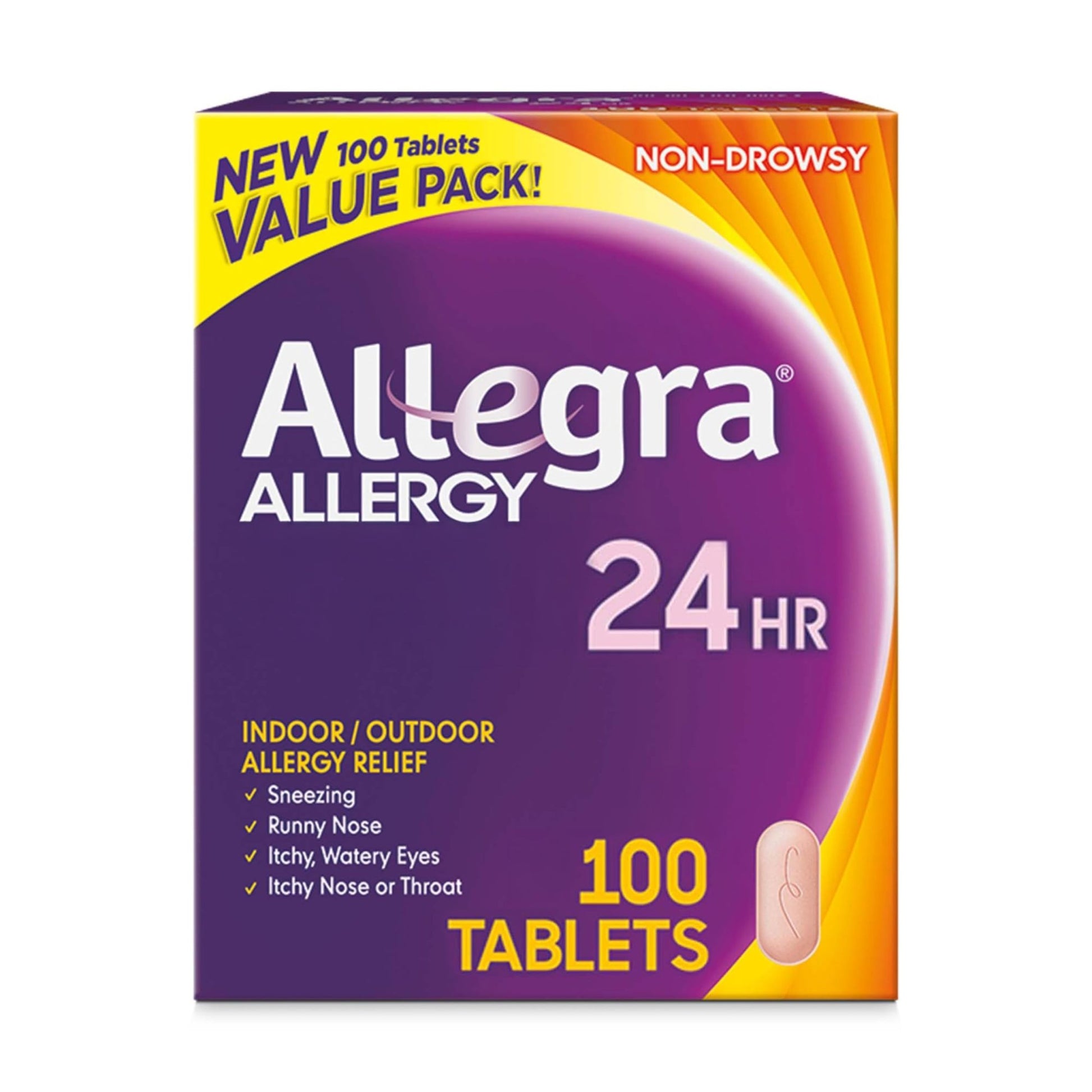 Allegra Adult 24-Hour Allergy Relief Tablets, Non-Drowsy Indoor and Outdoor Allergy Medicine, 180 mg Fexofenadine HCI Antihistamine Pill, 100-Count - dailyvitalstore