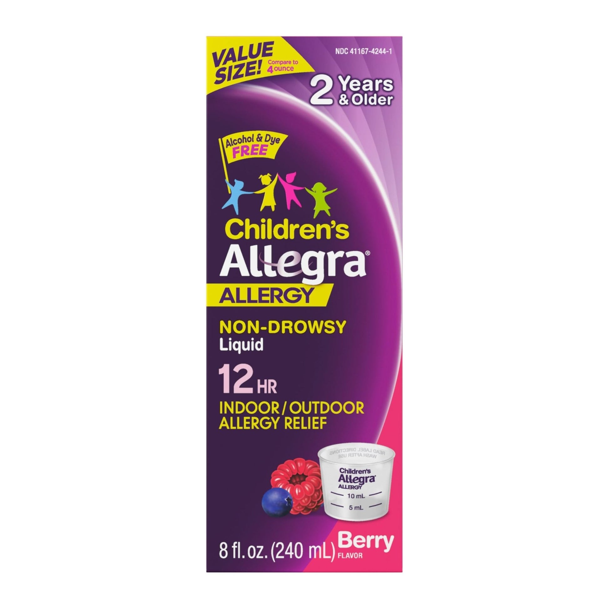 Allegra Children's 12-Hour Allergy Relief Liquid, Non-Drowsy Indoor and Outdoor Allergy Medicine, 30 mg Fexofenadine HCI Antihistamine for Kids, Berry Flavor, 8 oz - dailyvitalstore