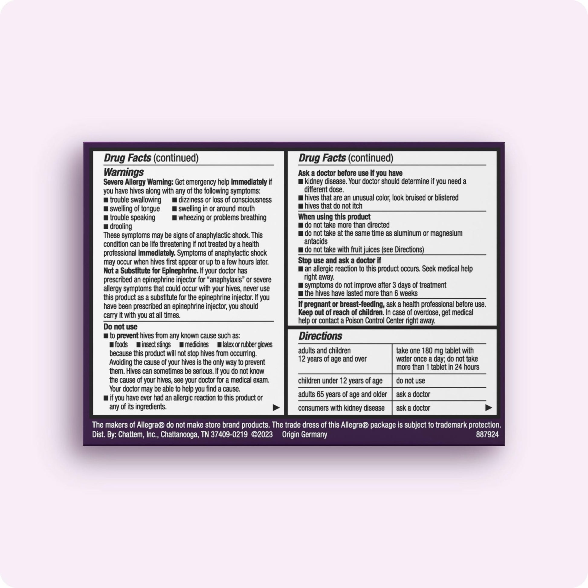 Allegra Hives Antihistamine 24-Hour Tablets, Non-Drowsy Hive Reduction and Hive Itch Relief, 180 mg Fexofenadine HCI, 30-Count - dailyvitalstore