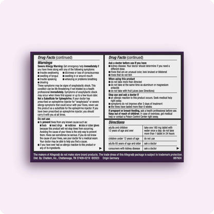 Allegra Hives Antihistamine 24-Hour Tablets, Non-Drowsy Hive Reduction and Hive Itch Relief, 180 mg Fexofenadine HCI, 30-Count - dailyvitalstore