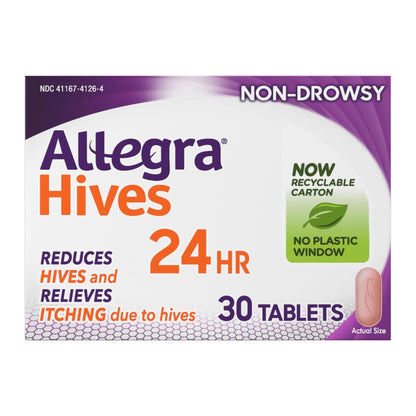 Allegra Hives Antihistamine 24-Hour Tablets, Non-Drowsy Hive Reduction and Hive Itch Relief, 180 mg Fexofenadine HCI, 30-Count - dailyvitalstore