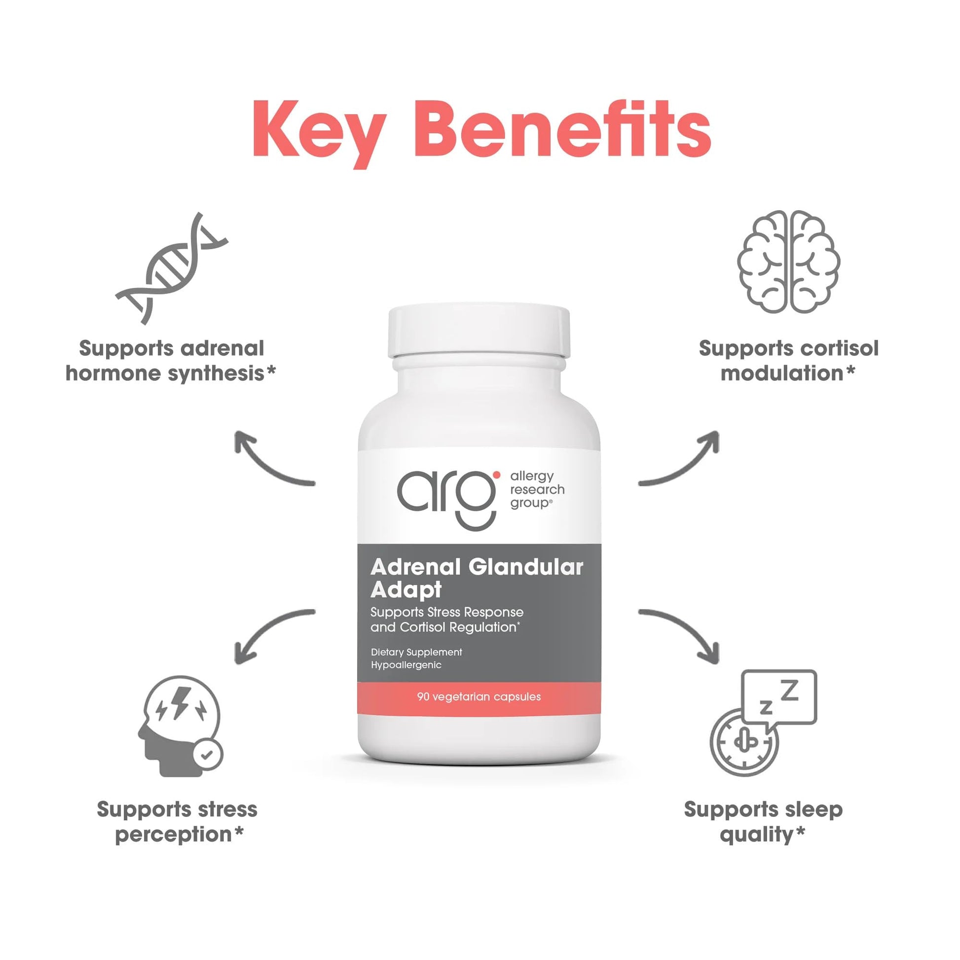 Allergy Research Group - Adrenal Glandular Adapt - Supports Healthy Stress Response and Cortisol Regulation - Hypoallergenic - 90 Vegetarian Capsules - dailyvitalstore