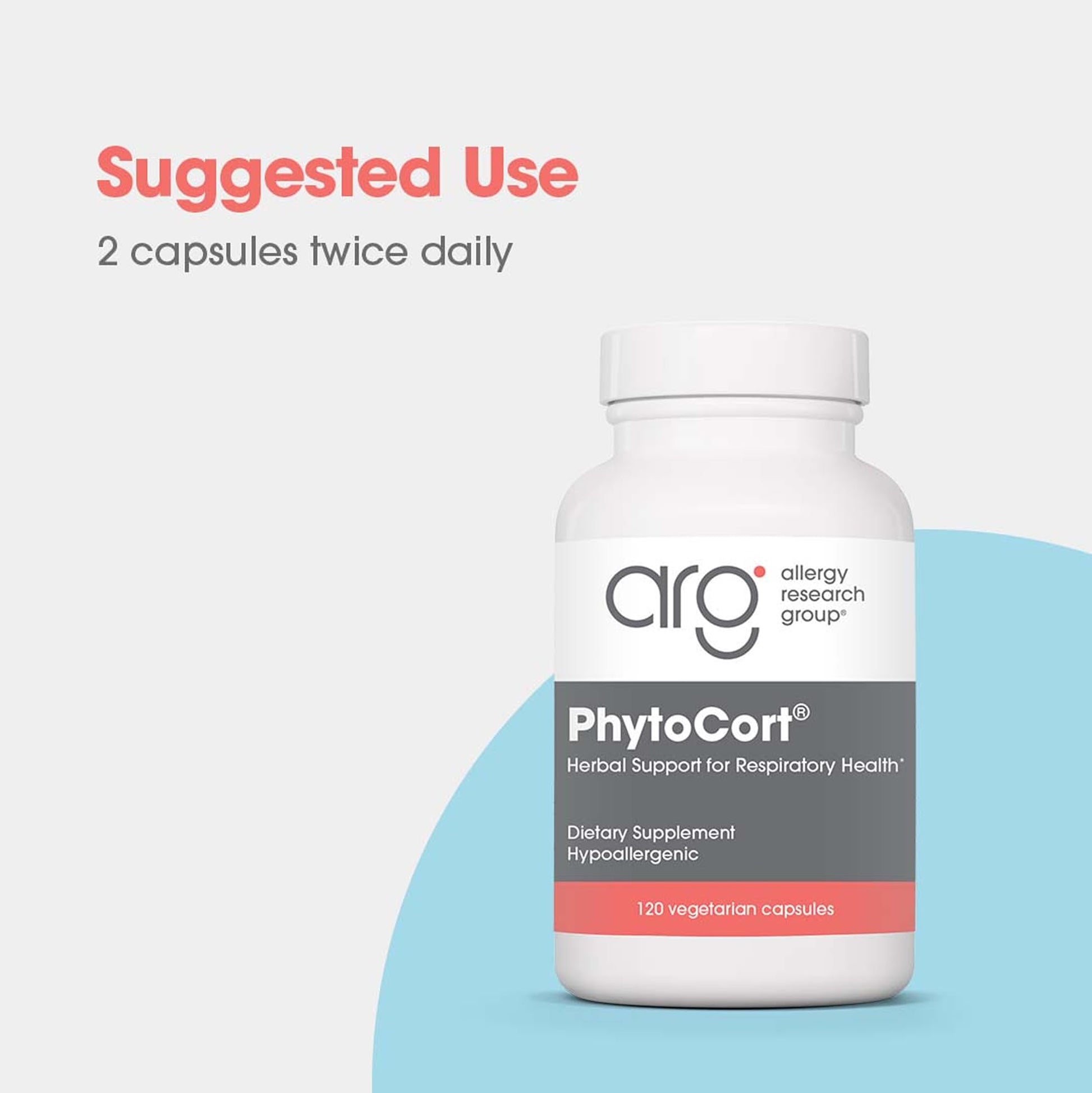 Allergy Research Group PhytoCort Supplement - Respiratory Support, Lung Health, Lung Detox, Lung Cleanse, Healthy Breathing, Herbal Support, Reishi, Licorice, Noni, Vegetarian Capsules - 120 Count - dailyvitalstore