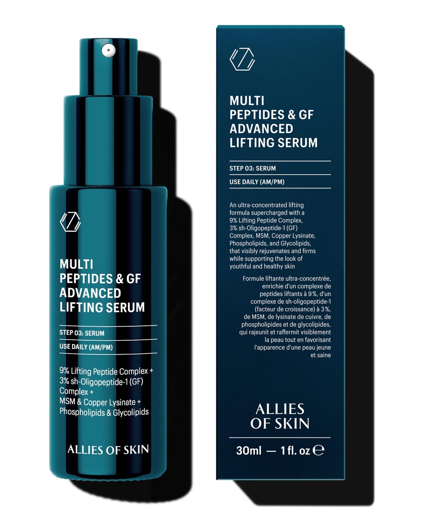 Allies of Skin Multi Peptides & Growth Factor Collagen Boosting Face Serum | Skin Tightening Anti-Aging Complex with 9% Peptides| Firms Sagging Skin & Visibly Reduces Wrinkles (1 oz) - dailyvitalstore