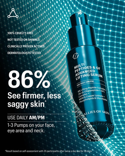 Allies of Skin Multi Peptides & Growth Factor Collagen Boosting Face Serum | Skin Tightening Anti-Aging Complex with 9% Peptides| Firms Sagging Skin & Visibly Reduces Wrinkles (1 oz) - dailyvitalstore
