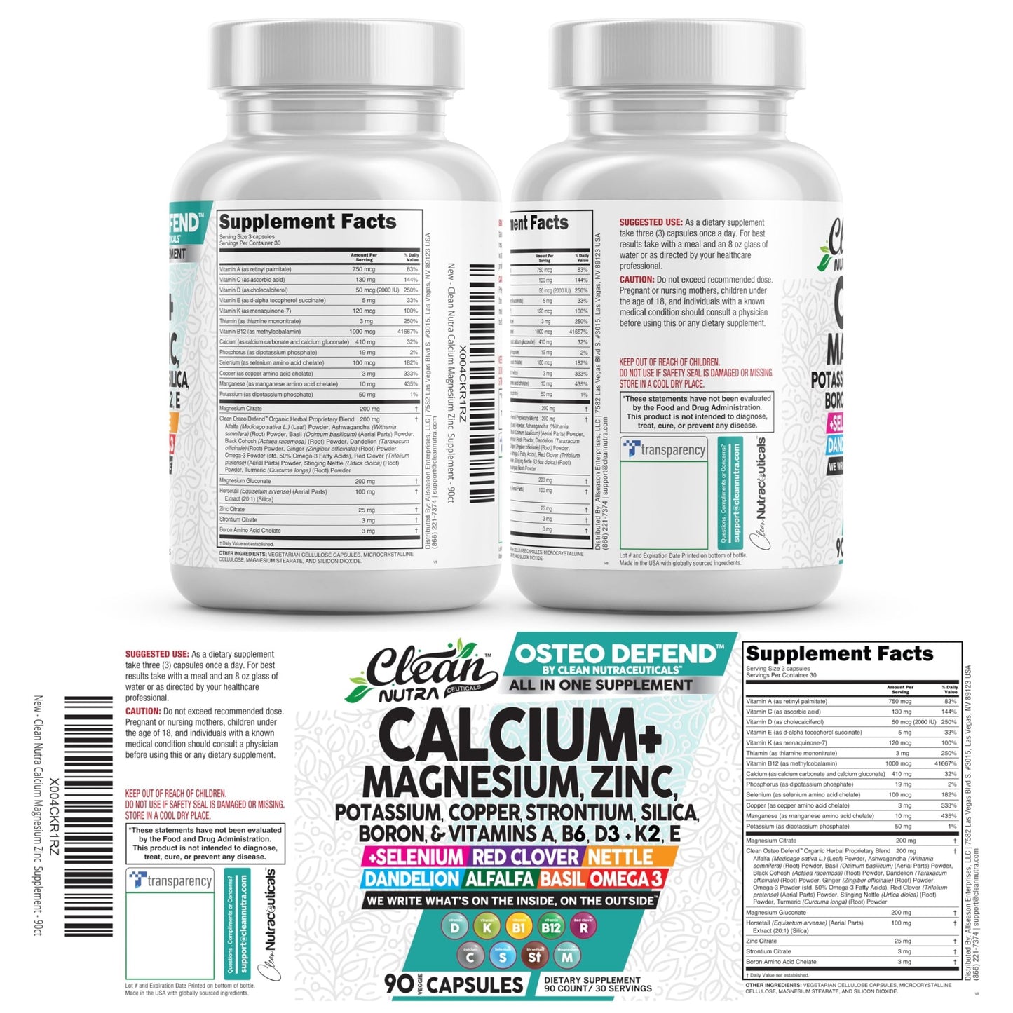 Allin1 Calcium Magnesium Zinc Supplement with Potassium, Copper, Strontium, Silica, Vitamin D3 K2, Boron, Vitamin B1 B12 Red Clover Herb Alfalfa Basil Pills for Men - dailyvitalstore