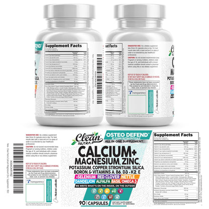 Allin1 Calcium Magnesium Zinc Supplement with Potassium, Copper, Strontium, Silica, Vitamin D3 K2, Boron, Vitamin B1 B12 Red Clover Herb Alfalfa Basil Pills for Men - dailyvitalstore