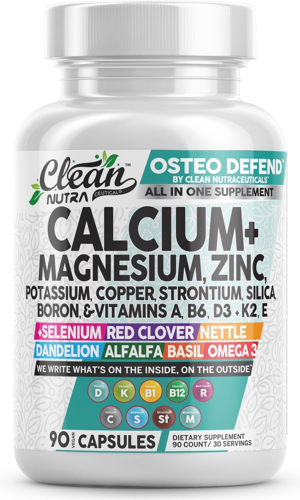 Allin1 Calcium Magnesium Zinc Supplement with Potassium, Copper, Strontium, Silica, Vitamin D3 K2, Boron, Vitamin B1 B12 Red Clover Herb Alfalfa Basil Pills for Men - dailyvitalstore