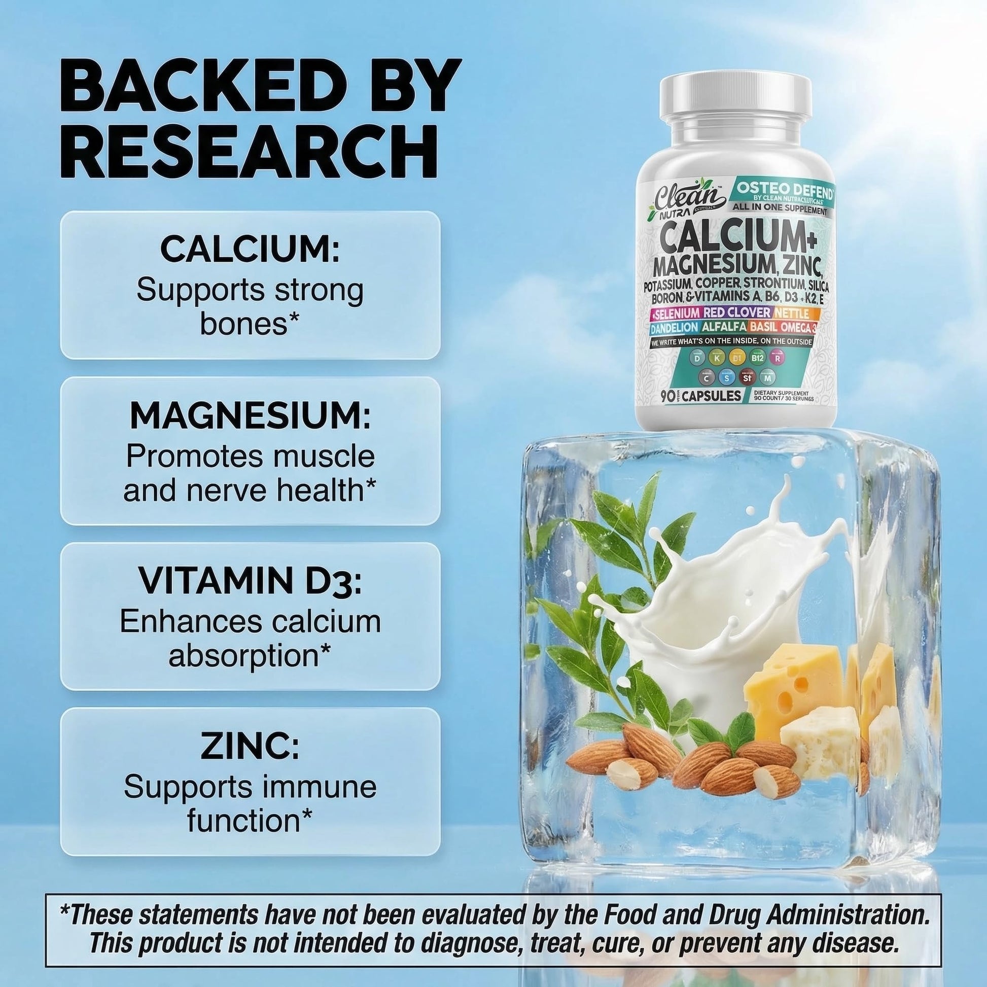 Allin1 Calcium Magnesium Zinc Supplement with Potassium, Copper, Strontium, Silica, Vitamin D3 K2, Boron, Vitamin B1 B12 Red Clover Herb Alfalfa Basil Pills for Men - dailyvitalstore