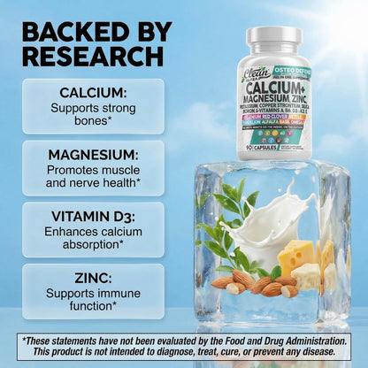 Allin1 Calcium Magnesium Zinc Supplement with Potassium, Copper, Strontium, Silica, Vitamin D3 K2, Boron, Vitamin B1 B12 Red Clover Herb Alfalfa Basil Pills for Men - dailyvitalstore