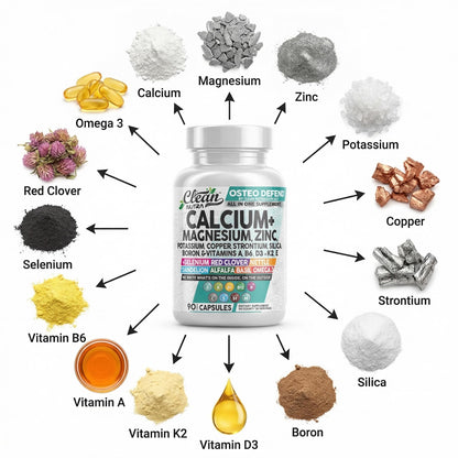 Allin1 Calcium Magnesium Zinc Supplement with Potassium, Copper, Strontium, Silica, Vitamin D3 K2, Boron, Vitamin B1 B12 Red Clover Herb Alfalfa Basil Pills for Men - dailyvitalstore