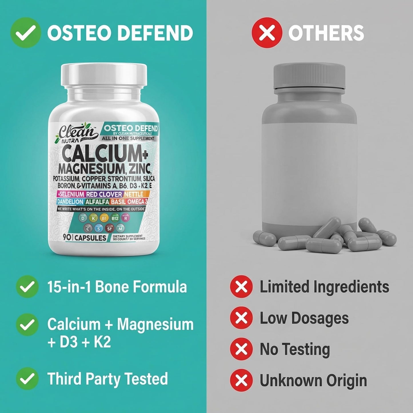 Allin1 Calcium Magnesium Zinc Supplement with Potassium, Copper, Strontium, Silica, Vitamin D3 K2, Boron, Vitamin B1 B12 Red Clover Herb Alfalfa Basil Pills for Men - dailyvitalstore