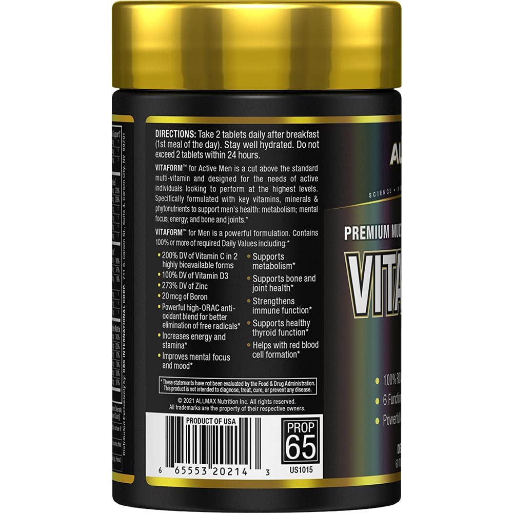 ALLMAX Nutrition Premium Vitaform, Performance Vitamin for Men, 60 Tablets - dailyvitalstore