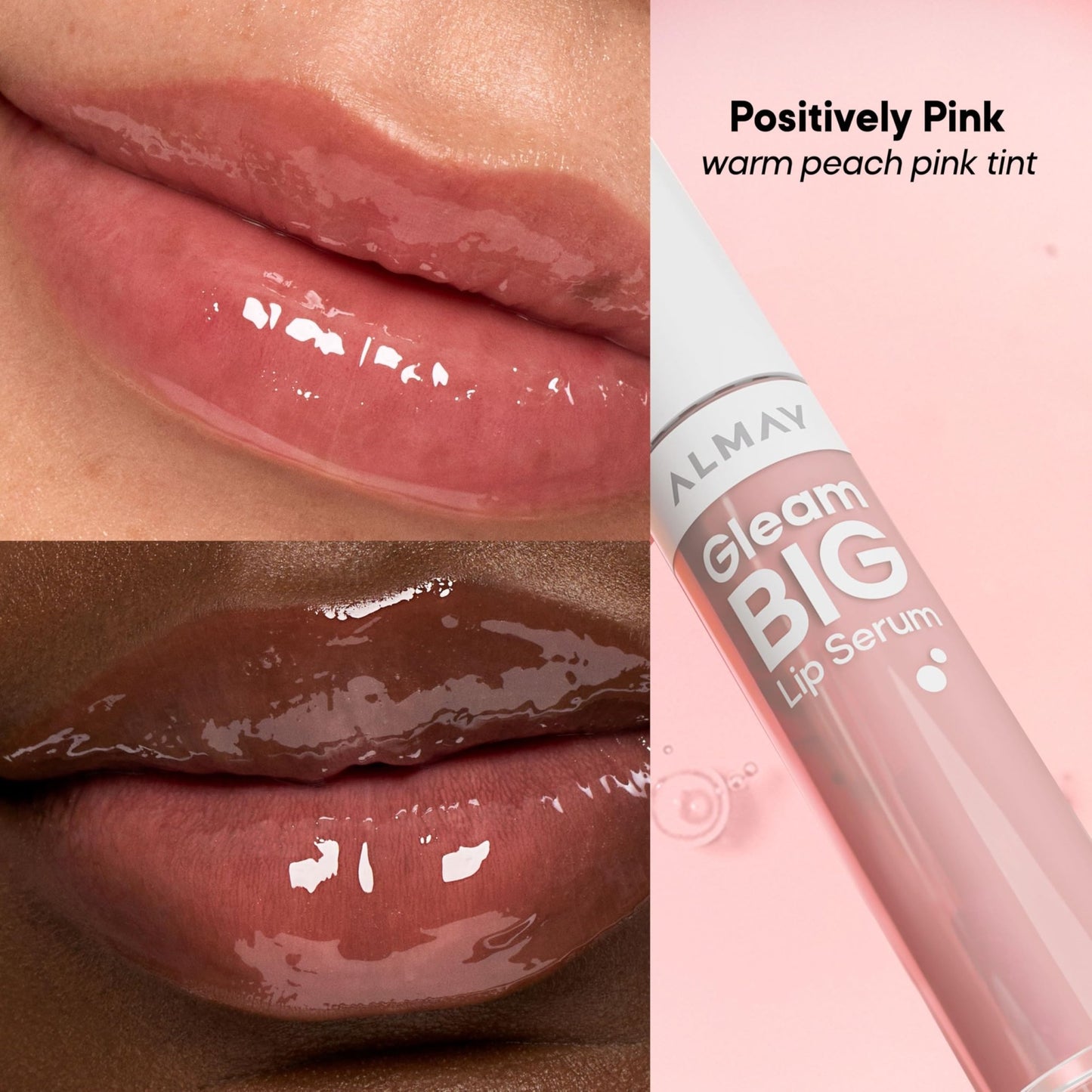 Almay Gleam Big™ Lip Serum, Hydrating and Moisturizing, Hypoallergenic Lip Gloss, Non-Sticky, 100 Positively Pink, 0.13 fl oz - dailyvitalstore