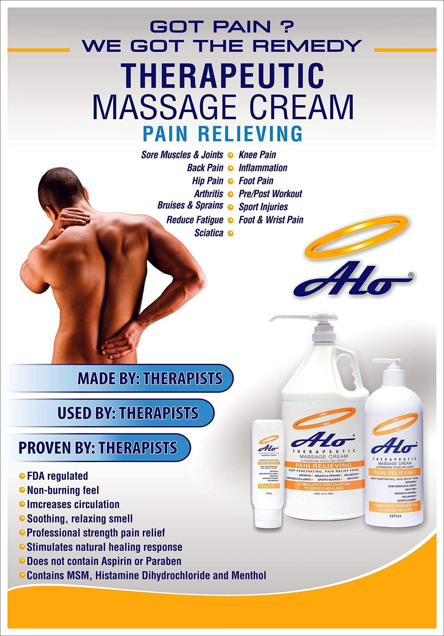 ALO Pain Relief Cream Therapy(32 oz with Pump) for Arthritis, Back Pain, Sciatica, Plantar Fasciitis, Tennis Elbow, Sore Muscles & Joints Inflammation - Working Out Aches, Acute Pain and Chronic Pain - dailyvitalstore
