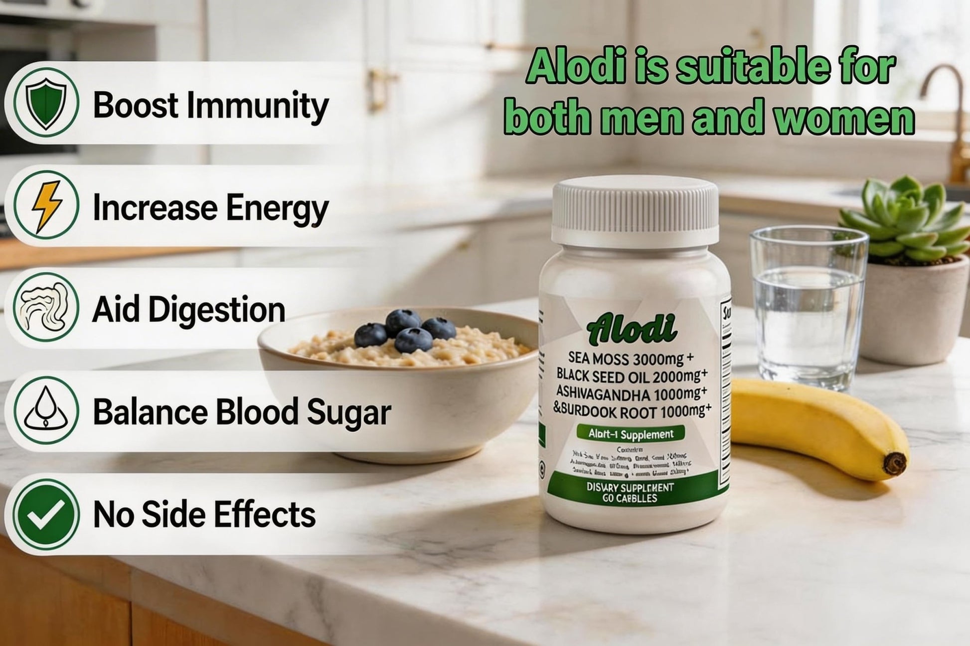 ALODI Super Seaweed Blend Supplement - Contains KSM-66 Ashwagandha, Black Seed Oil, Burdock Root, Kelp, Supports Digestion, Sleep, and Immune Health - dailyvitalstore