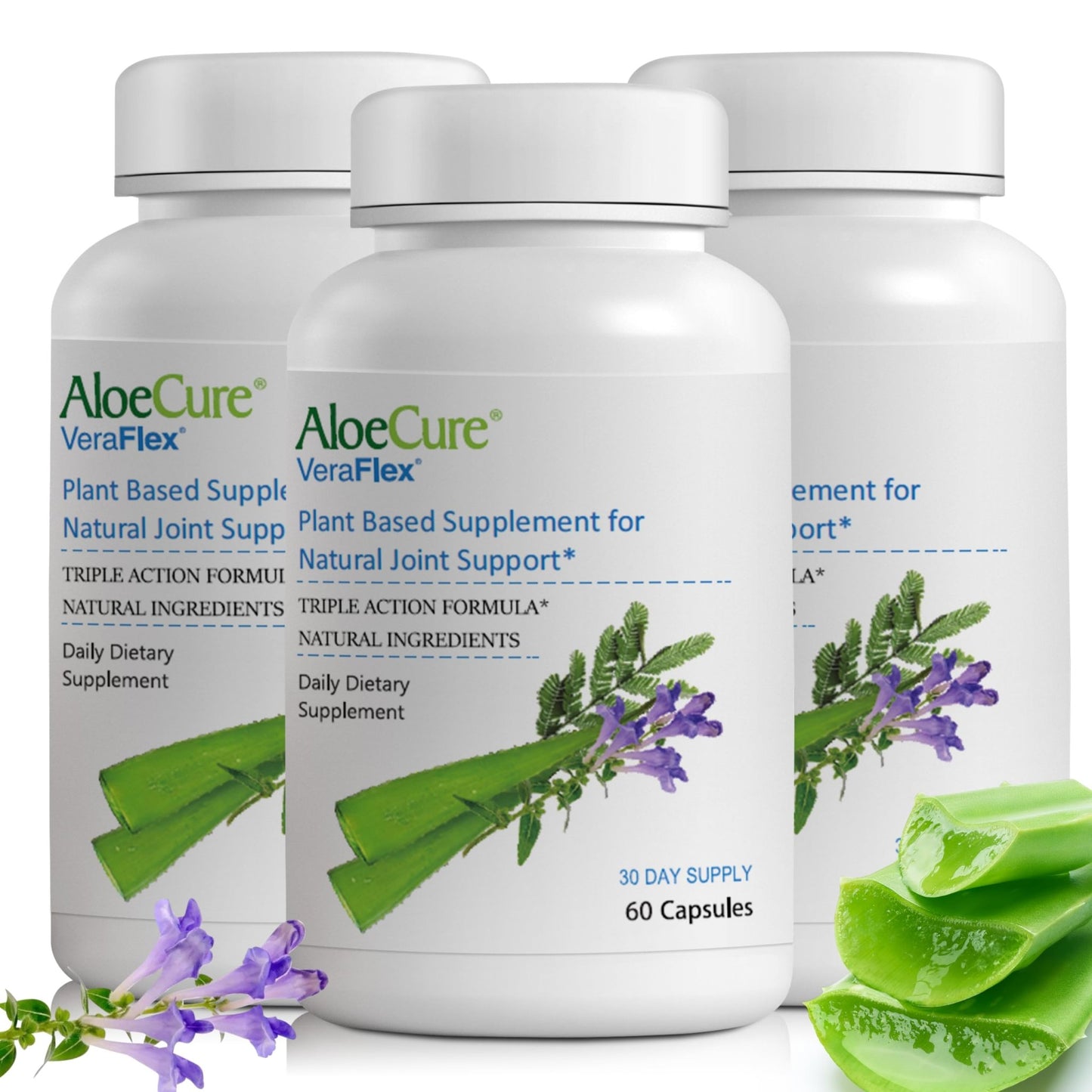 AloeCure VeraFlex Natural Joint Health, 60 Capsules, Clinically Tested Natural Plant-Based Formula to Support Comfort, Mobility and Flexibility - Featuring Organic Aloe Vera, 3-Pack - dailyvitalstore