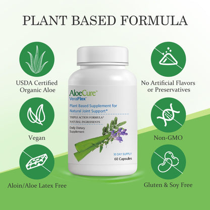 AloeCure VeraFlex Natural Joint Health, 60 Capsules, Clinically Tested Natural Plant-Based Formula to Support Comfort, Mobility and Flexibility - Featuring Organic Aloe Vera - dailyvitalstore
