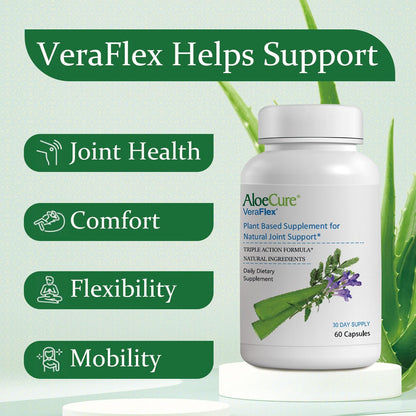 AloeCure VeraFlex Natural Joint Health, 60 Capsules, Clinically Tested Natural Plant-Based Formula to Support Comfort, Mobility and Flexibility - Featuring Organic Aloe Vera - dailyvitalstore