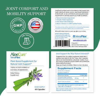 AloeCure VeraFlex Natural Joint Health, 60 Capsules, Clinically Tested Natural Plant-Based Formula to Support Comfort, Mobility and Flexibility - Featuring Organic Aloe Vera - dailyvitalstore