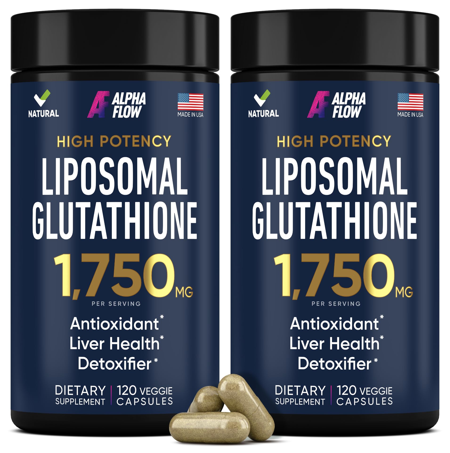 Alpha Flow (2 Pack) Liposomal Glutathione 1100mg – High Absorption Glutathione Supplement with Vitamin C, ALA & Phospholipid Complex – Liver Function, Skin & Immune Support – 240 Vegan Capsules - dailyvitalstore