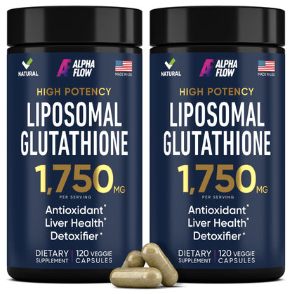 Alpha Flow (2 Pack) Liposomal Glutathione 1100mg – High Absorption Glutathione Supplement with Vitamin C, ALA & Phospholipid Complex – Liver Function, Skin & Immune Support – 240 Vegan Capsules - dailyvitalstore