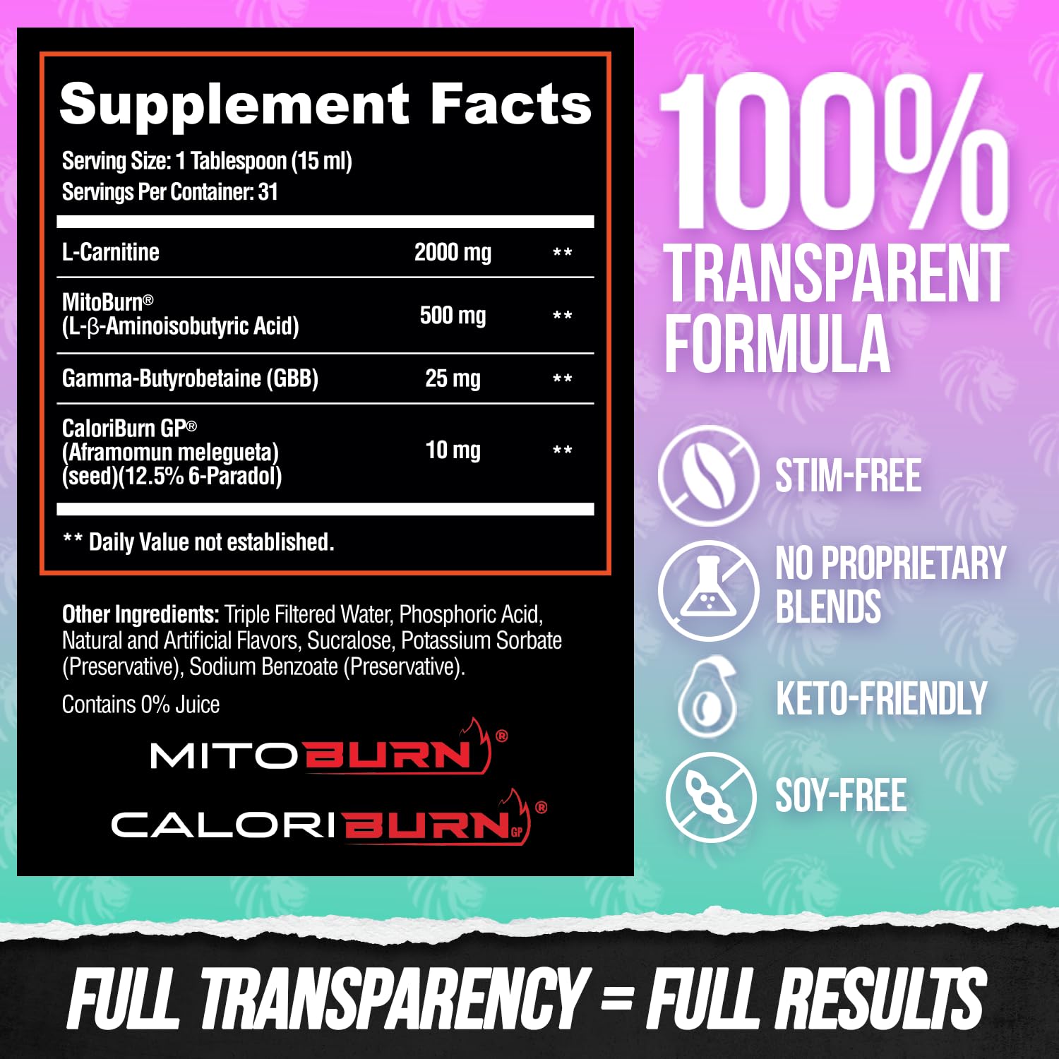 ALPHA LION Burn2O L-Carnitine Liquid 2000mg – Stim Free Super Thermogenic Fat Burner with MitoBurn® & CaloriBurn GP®, Metabolism Booster, Zero Calorie - dailyvitalstore
