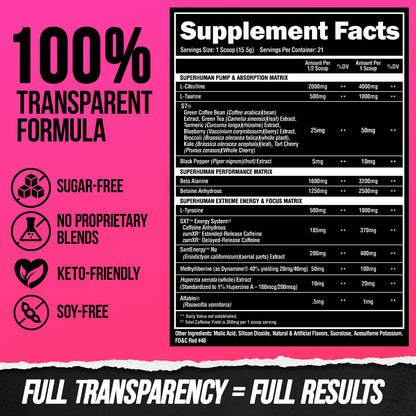 ALPHA LION Superhuman Extreme High Stim Pre Workout Powder, Beta Alanine, L-Taurine & 356mg Tri-Source Caffeine for Sustained Energy, Nitric Oxide & Citrulline for Pump (21 Servings, Slaughtermelon) - dailyvitalstore