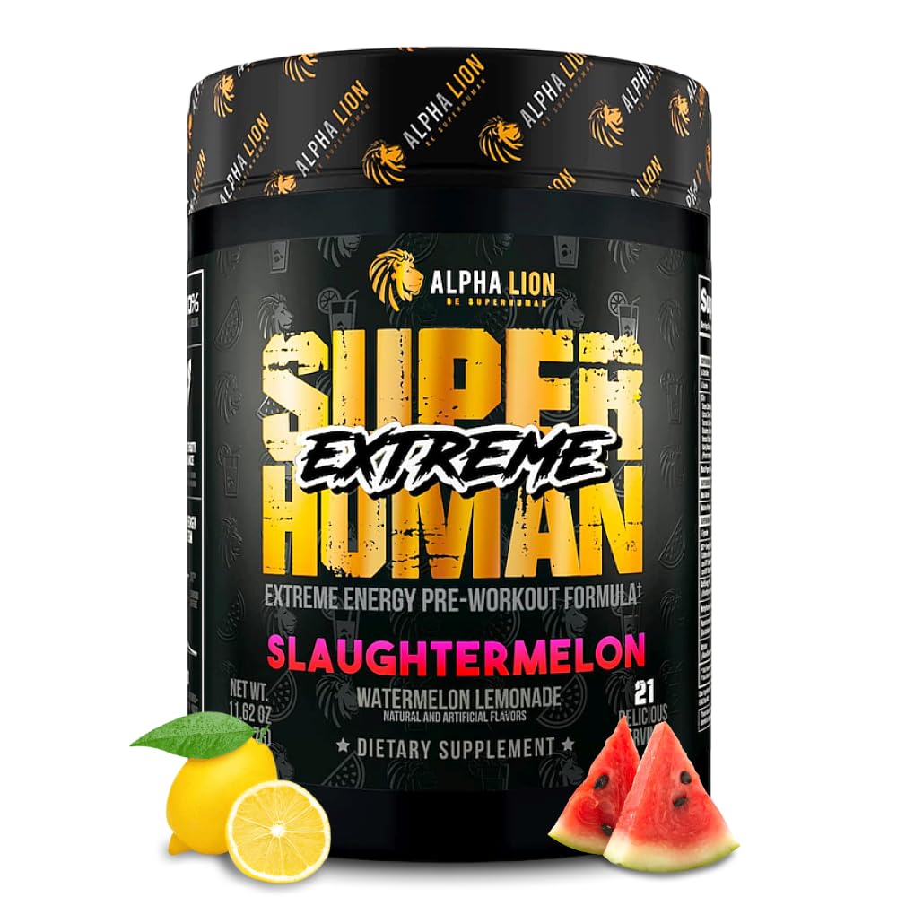 ALPHA LION Superhuman Extreme High Stim Pre Workout Powder, Beta Alanine, L-Taurine & 356mg Tri-Source Caffeine for Sustained Energy, Nitric Oxide & Citrulline for Pump (21 Servings, Slaughtermelon) - dailyvitalstore